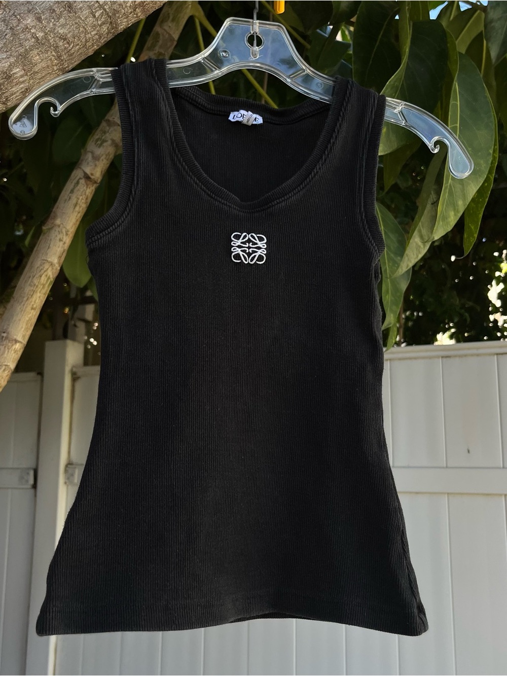 Luxury Designer Loewe Ribbed Tank Top with an Embroidered Anagram Logo in Black.